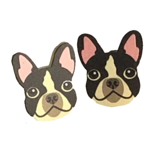 Frenchie or Boston Dog Earrings Stud Earrings Cute - Picture 3 of 4